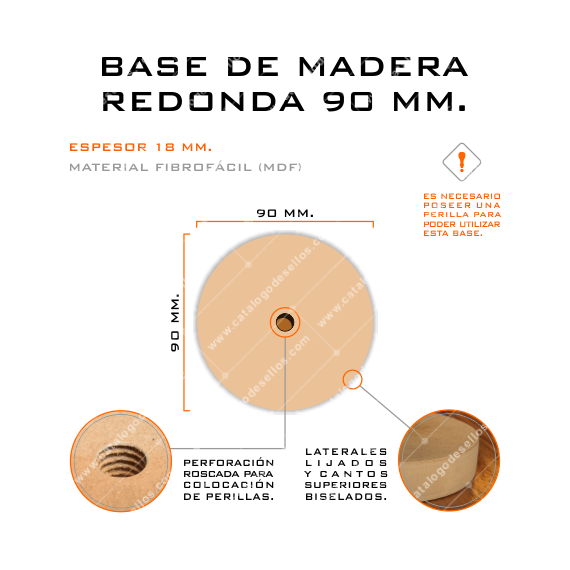 Base de Madera Redonda para sellos 90mm.