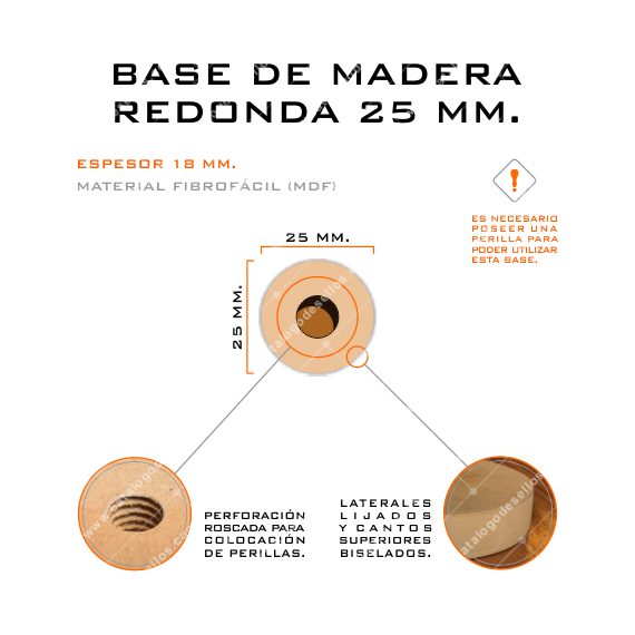 Base de Madera Redonda para sellos 25mm.