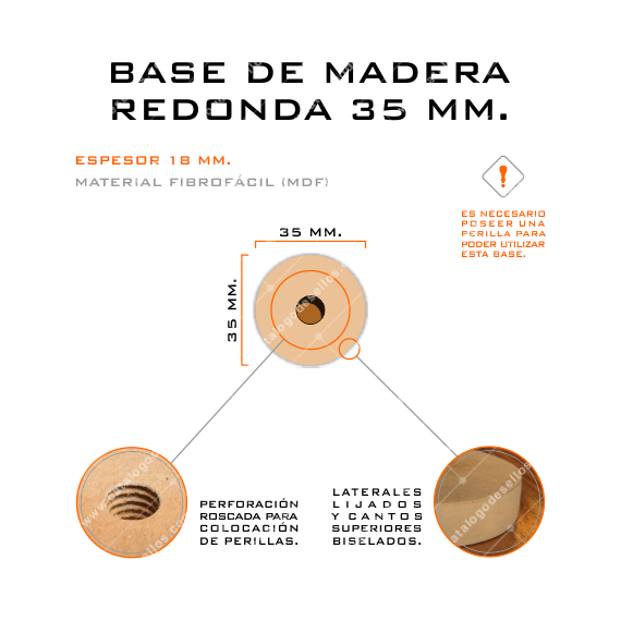 Base de Madera Redonda para sellos 35mm.