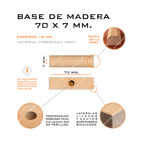 Base de Madera para Sellos 70 x 7mm.