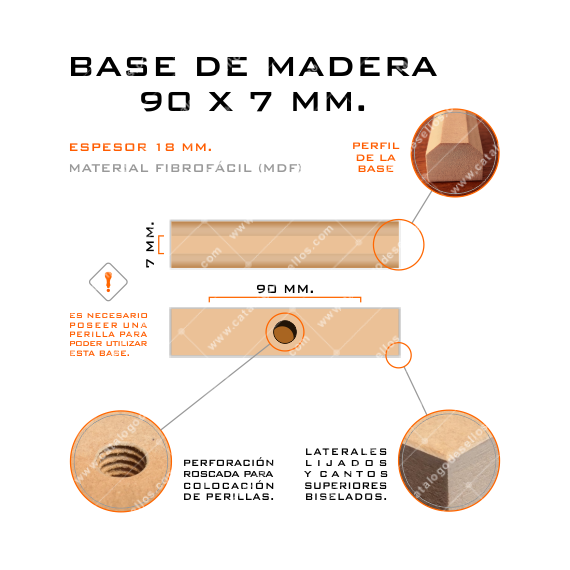 Base de Madera para sellos 90 x 7mm.