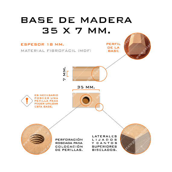 Base de Madera para sellos 35 x 7mm.