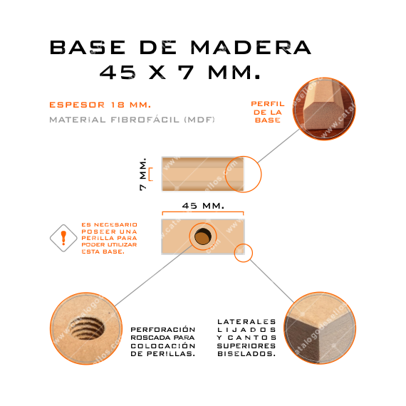 Base de Madera para sellos 45 x 7mm.