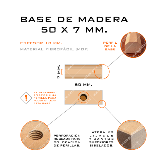 Base de Madera para sellos 50 x 7mm.