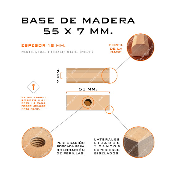 Base de Madera para sellos 55 x 7mm.