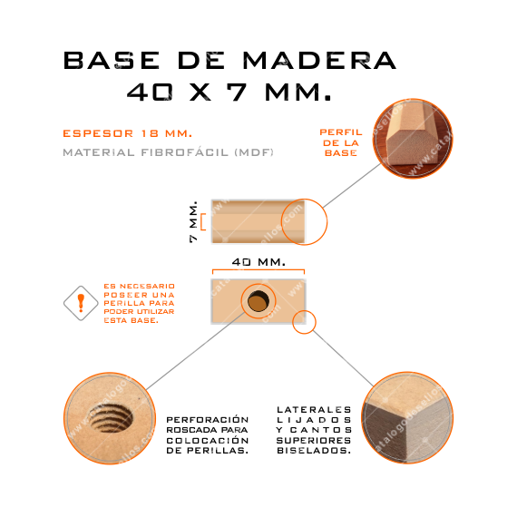 Base de Madera para sellos 40 x 7mm.