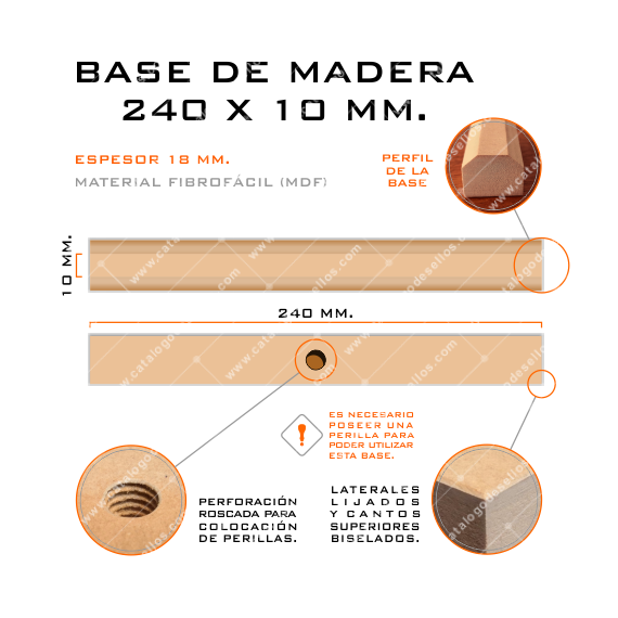 Base de Madera para sellos 240 x 10mm.