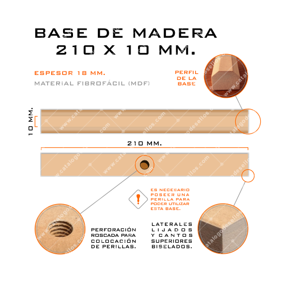 Base de Madera para sellos 210 x 10mm.