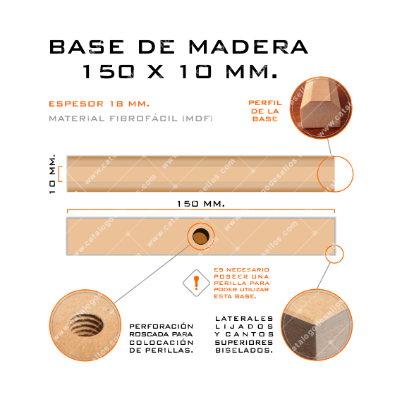 Base de Madera para sellos 150 x 10mm.