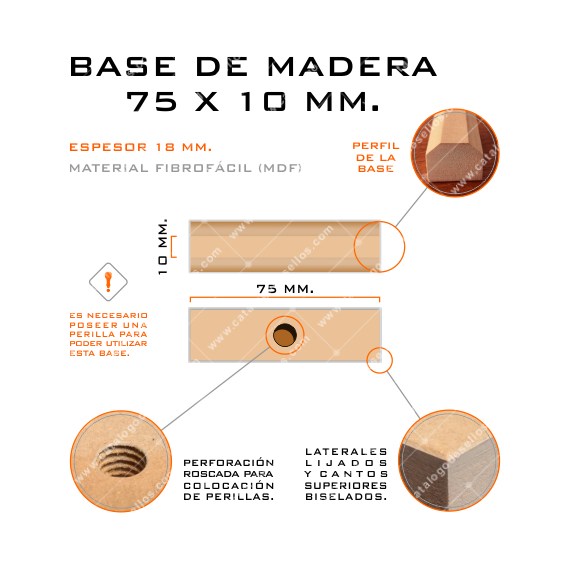 Base de Madera para sellos 75 x 10mm.