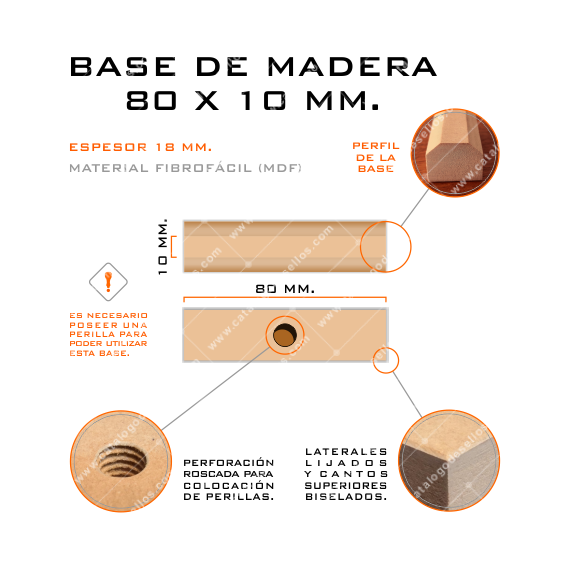 Base de Madera para sellos 80 x 10mm.