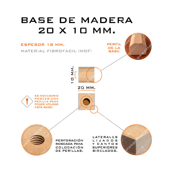 Base de Madera para sellos 20 x 10mm.