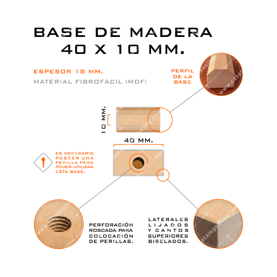 Base de Madera para sellos 40 x 10mm.