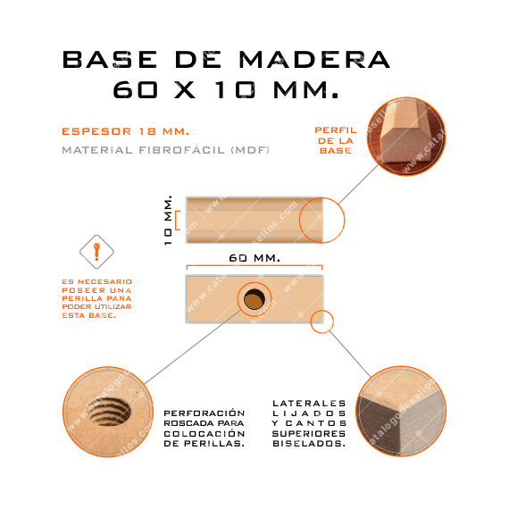 Base de Madera para sellos 60 x 10mm.