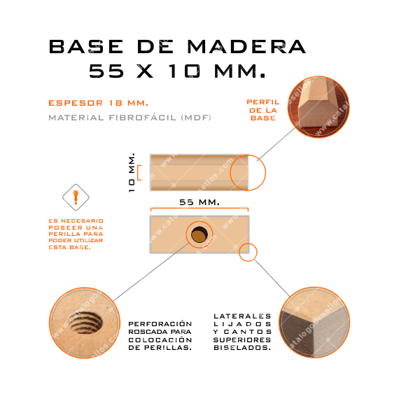 Base de Madera para sellos 55 x 10mm.