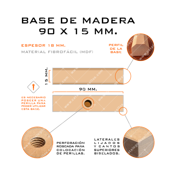 Base de Madera para sellos 90 x 15mm.