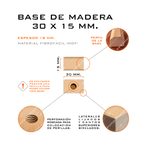 Base de Madera para sellos 30 x 15mm.
