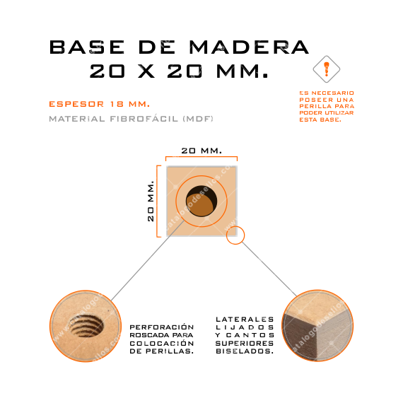 Base de Madera para sellos 20 x 20mm.