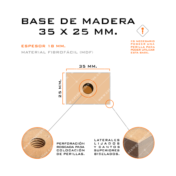 Base de Madera para sellos 35 x 25mm.