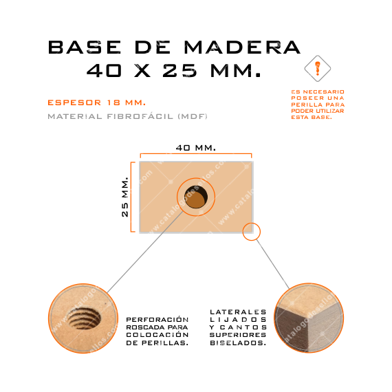 Base de Madera para sellos 40 x 25mm.