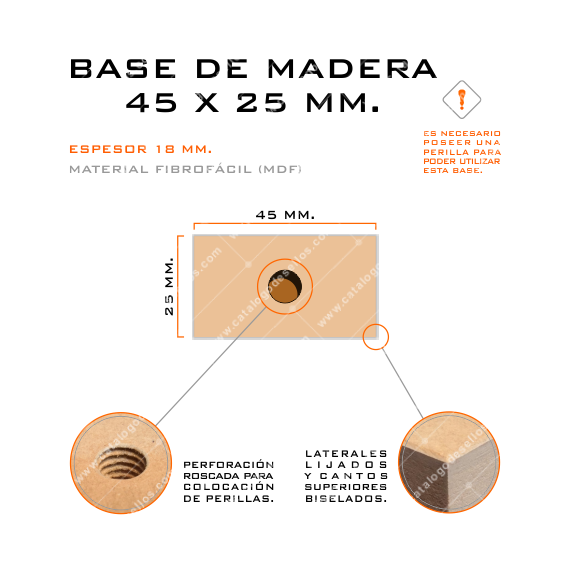 Base de Madera para sellos 45 x 25mm.