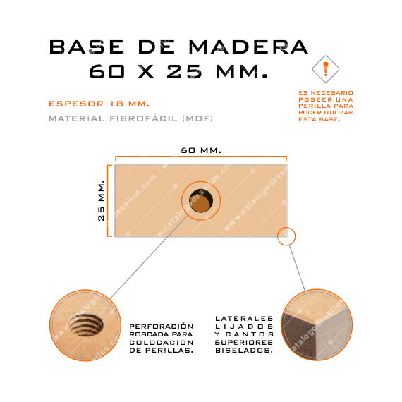 Base de Madera para sellos 60 x 25mm.
