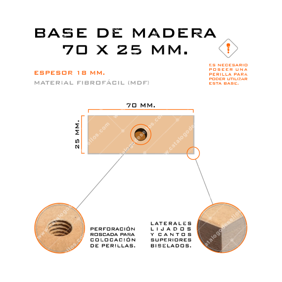 Base de Madera para sellos 70 x 25mm.