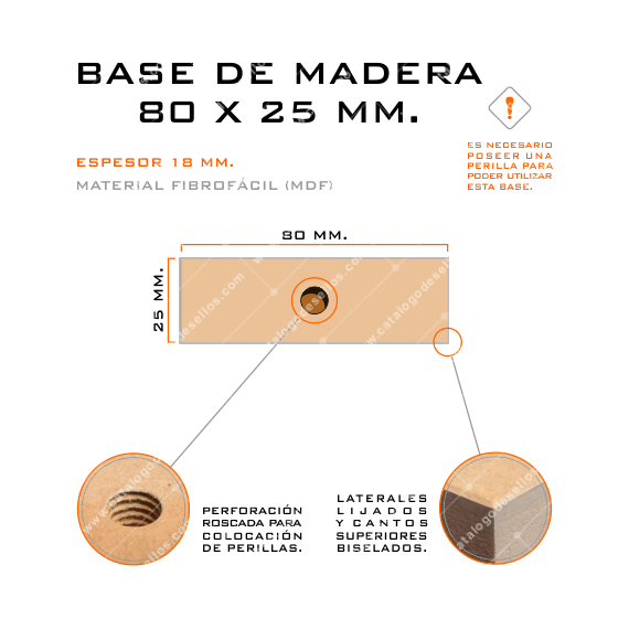 Base de Madera para Sellos 80 x 25mm.
