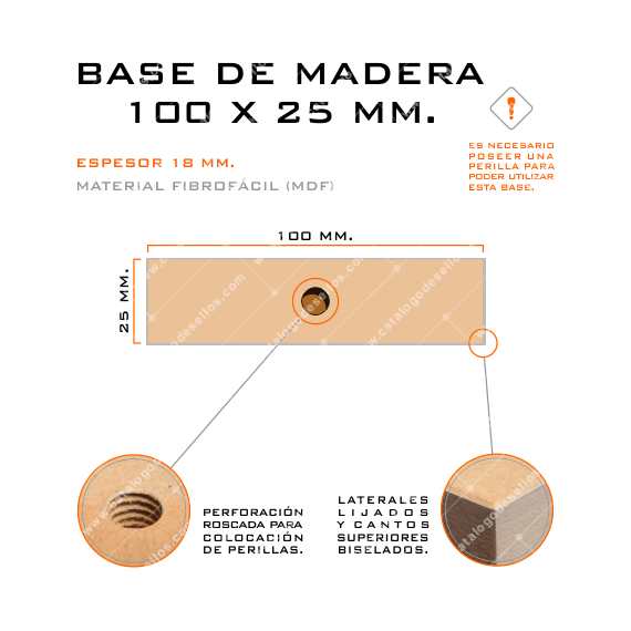 Base de Madera para sellos 100 x 25mm.