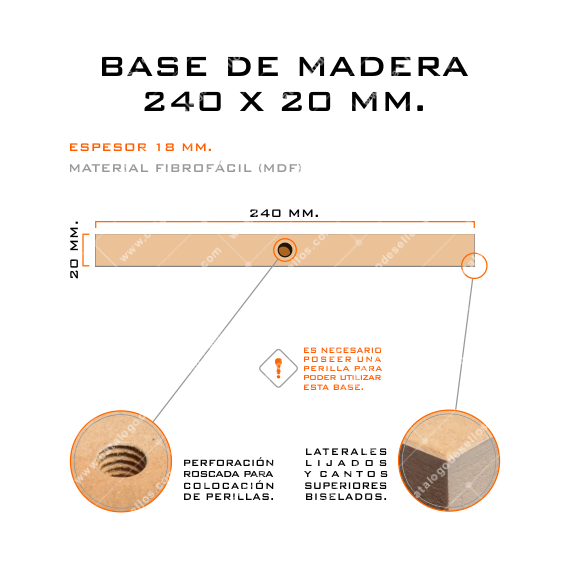 Base de Madera para sellos 240 x 20mm.