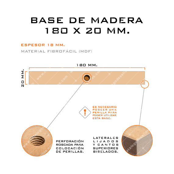 Base de Madera para sellos 180 x 20mm.