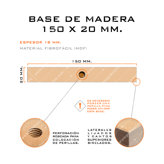 Base de Madera para sellos 150 x 20mm.