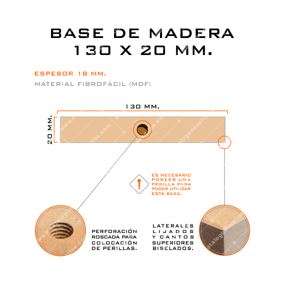 Base de Madera para sellos 130 x 20mm.