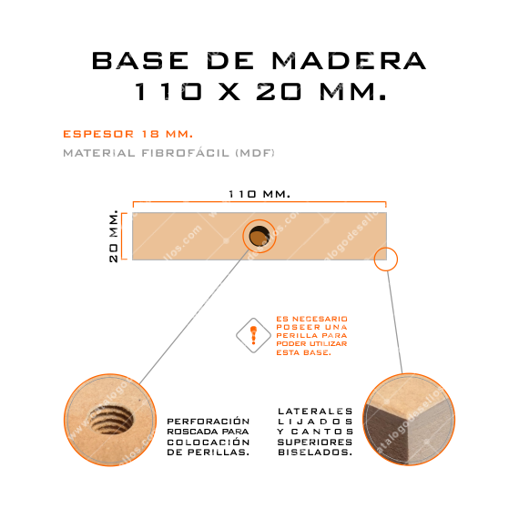 Base de Madera para sellos 110 x 20mm.