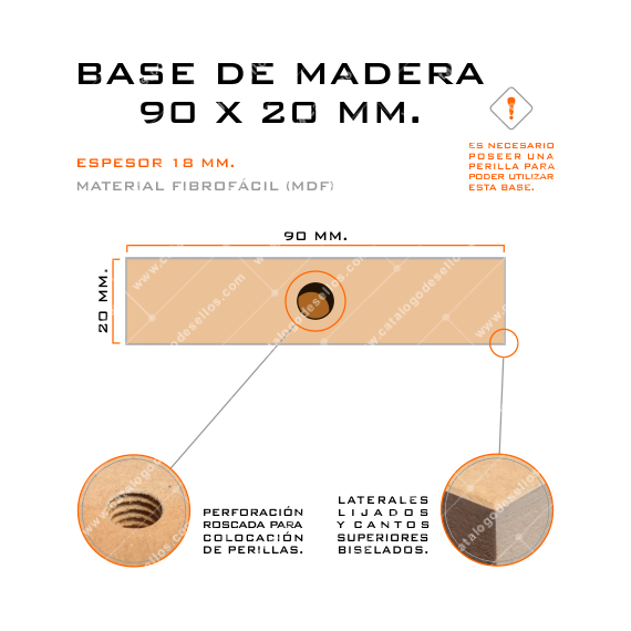 Base de Madera para sellos 90 x 20mm.