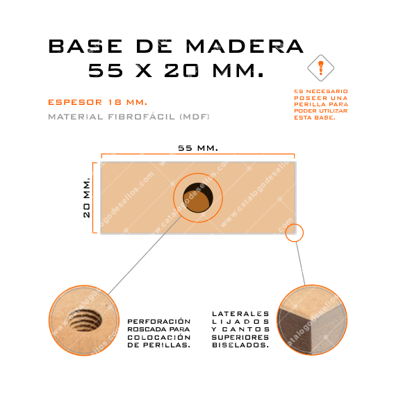 Base de Madera para sellos 55 x 20mm.