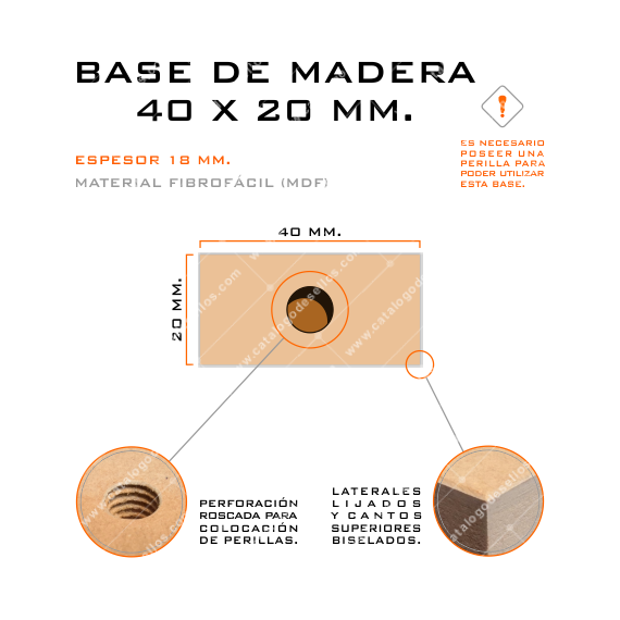 Base de Madera para sellos 40 x 20mm.