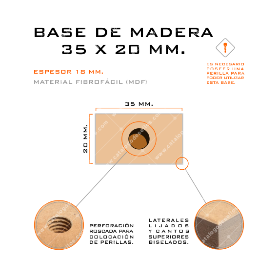 Base de Madera para sellos 35 x 20mm.