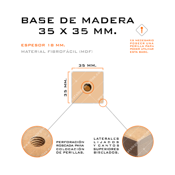 Base de Madera para sellos 35 x 35mm.