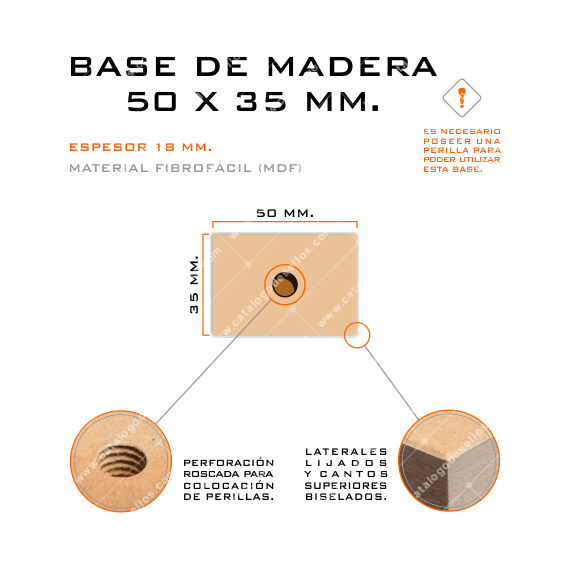 Base de Madera para sellos 50 x 35mm.