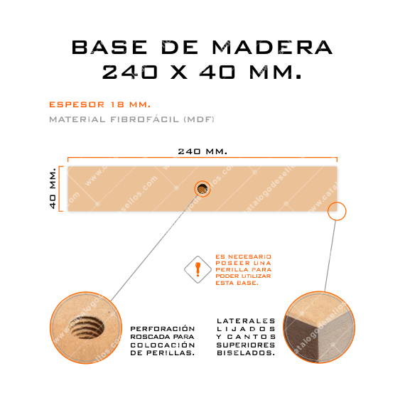 Base de Madera para sellos 240 x 40mm.
