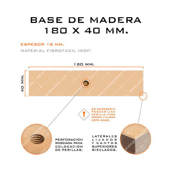 Base de Madera para sellos 180 x 40mm.