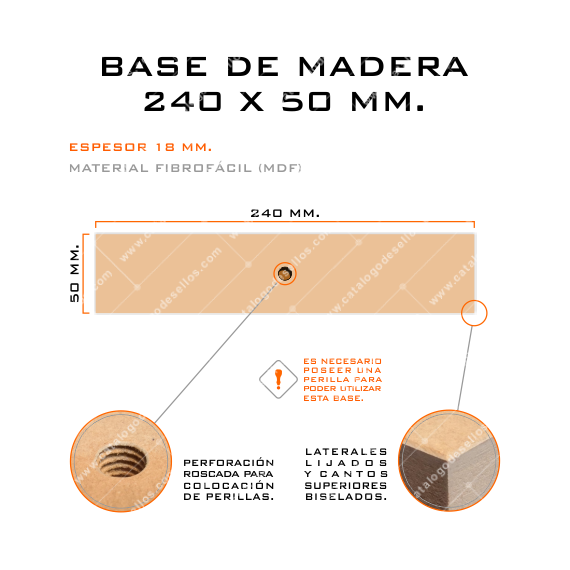 Base de Madera para sellos 240 x 50mm.