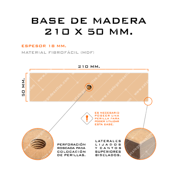 Base de Madera para sellos 210 x 50mm.