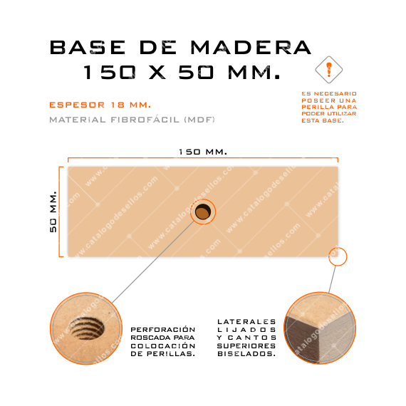 Base de Madera para sellos 150 x 50mm.