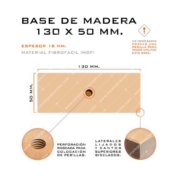 Base de Madera para sellos 130 x 50mm.