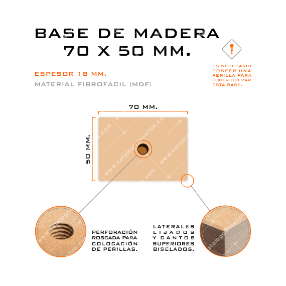 Base de Madera para sellos 70 x 50mm.