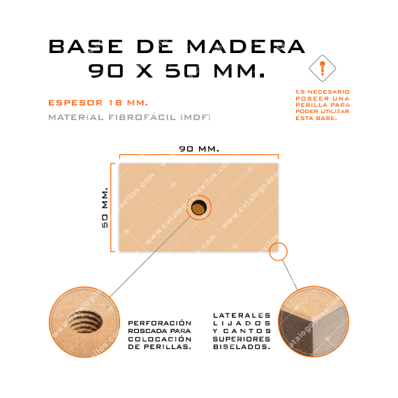 Base de Madera para sellos 90 x 50mm.