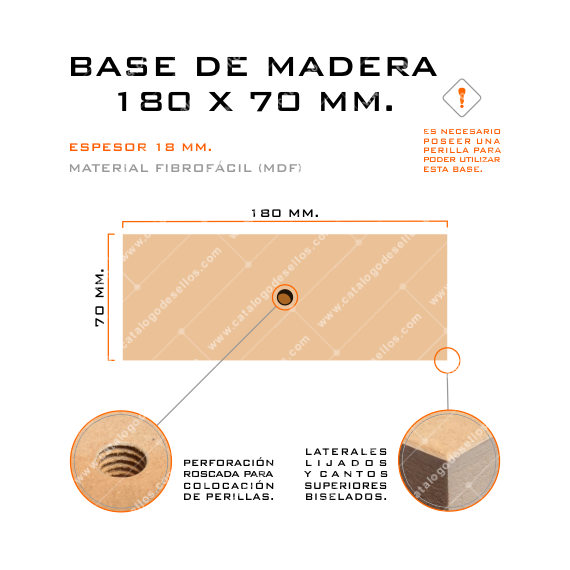 Base de Madera para sellos 180 x 70mm.