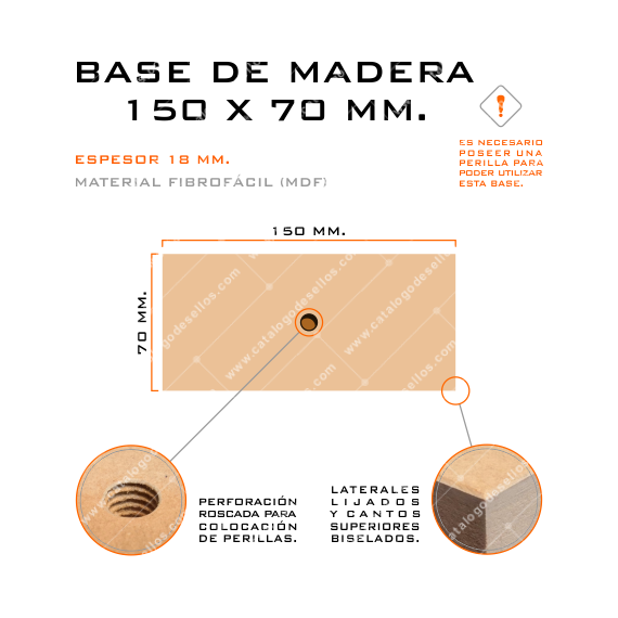 Base de Madera para sellos 150 x 70mm.